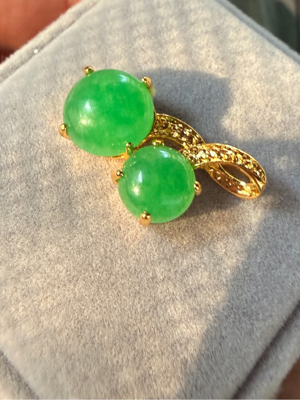 Gold and Jade Green Double Orb Pendant - Women Jewelry